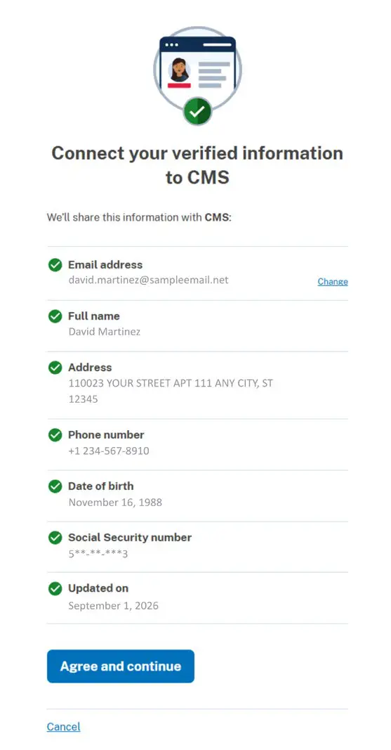 Connect verified information to CMS screen