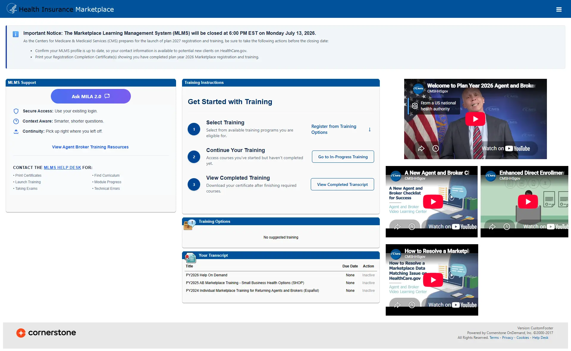 MLMS Training Options widget for agents and brokers